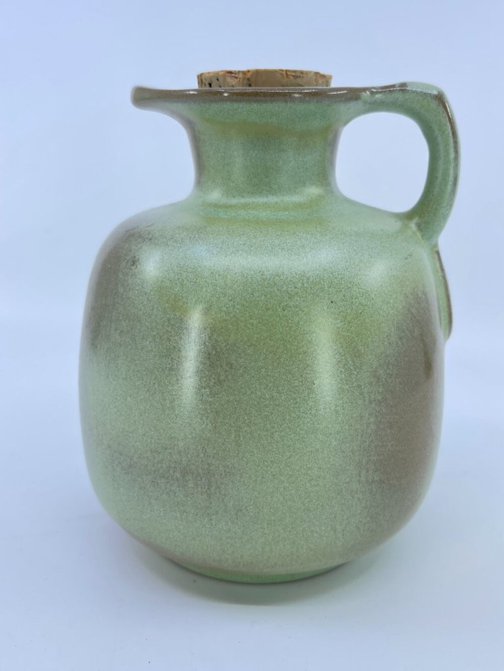 vintage frankoma pottery prairie green jug with handle & cork stopper 873 USA